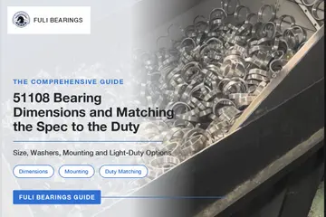 A bin of turned steel bearing rings in the FULI workshop, with the article title 51108 Bearing Dimensions and Matching the Spec to the Duty