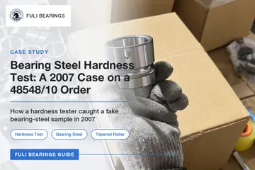A gloved hand holding a bearing ring at the workshop, with cartons in the background