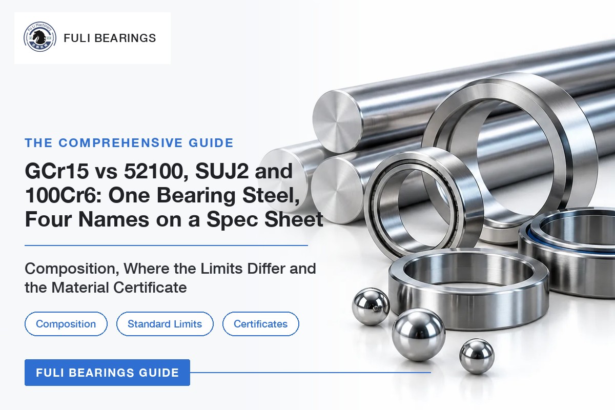 Polished bearing steel bars, turned bearing rings and steel balls, with the article title